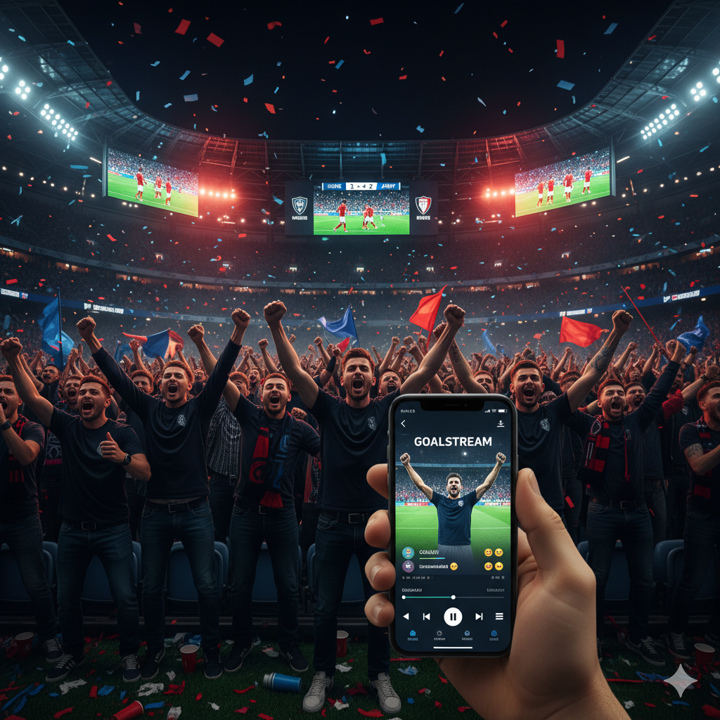 Torcedores assistindo futebol ao vivo no estádio com APK Futemais